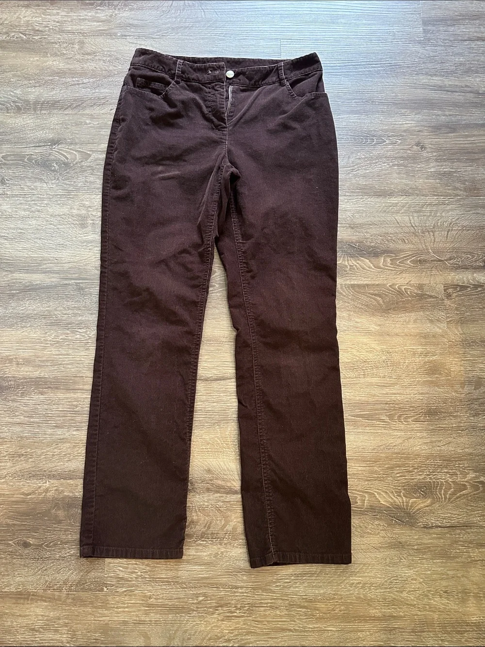 Kate Hill Trio Straight-Leg Corduroy Pants in Brown, Orange & Tan